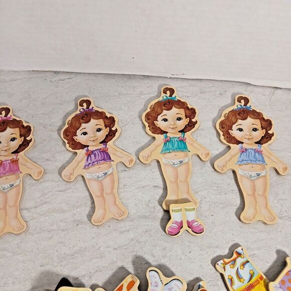 T.S. Shure Wooden Doll Quadruplets with 61 Pieces of Dress up Doll Clothes 2016. - Picture 6 of 11